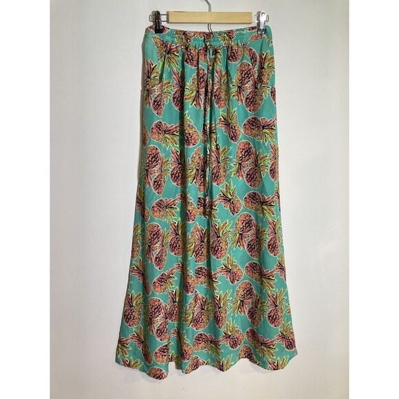 Pineapple Print Lightweight Maxi Skirt With Pockets Women's L Teal Pink Festival - Picture 4 of 7